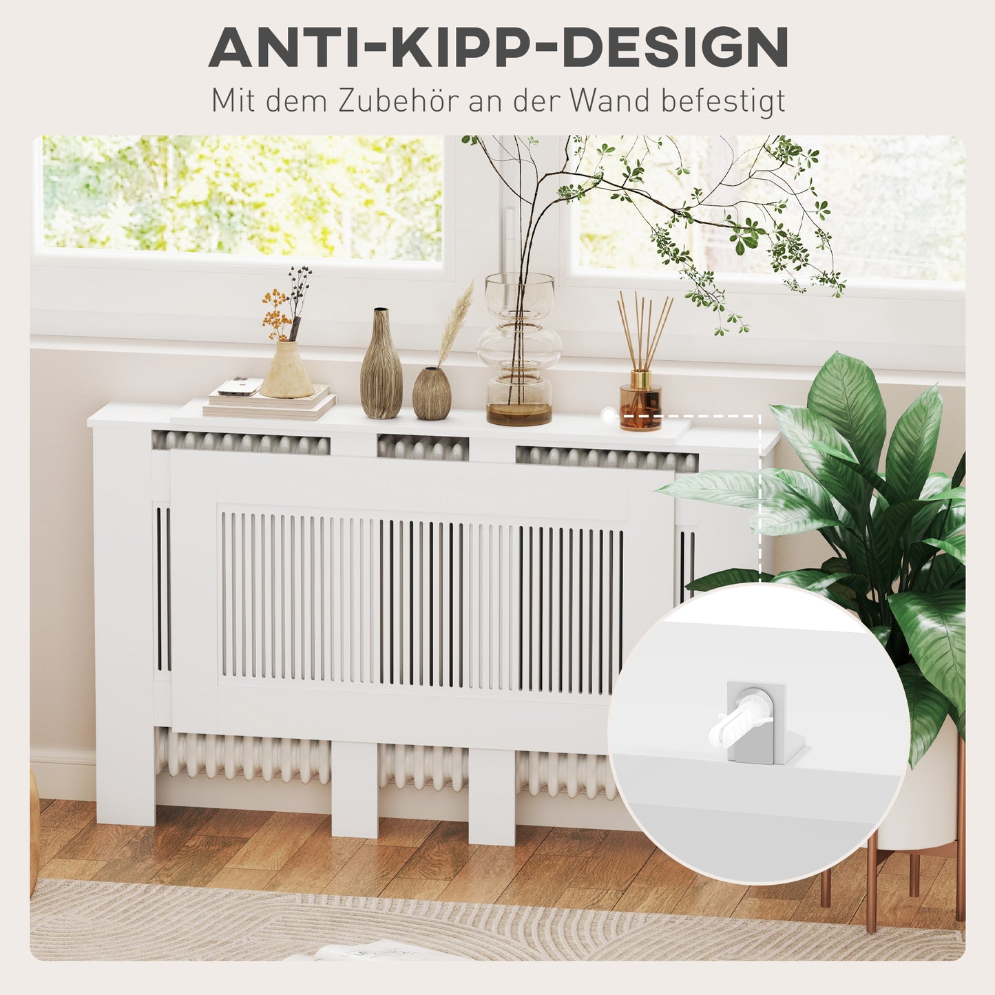 HOMCOM Heizkörperverkleidung, Lamellendesign, verstellbare Länge 125-201 cm, MDF, Weiß