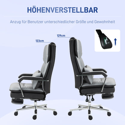 HOMCOM Bürostuhl, ergonomisch, verstellbar, 63x71x123-129cm, Hellgrau/Schwarz