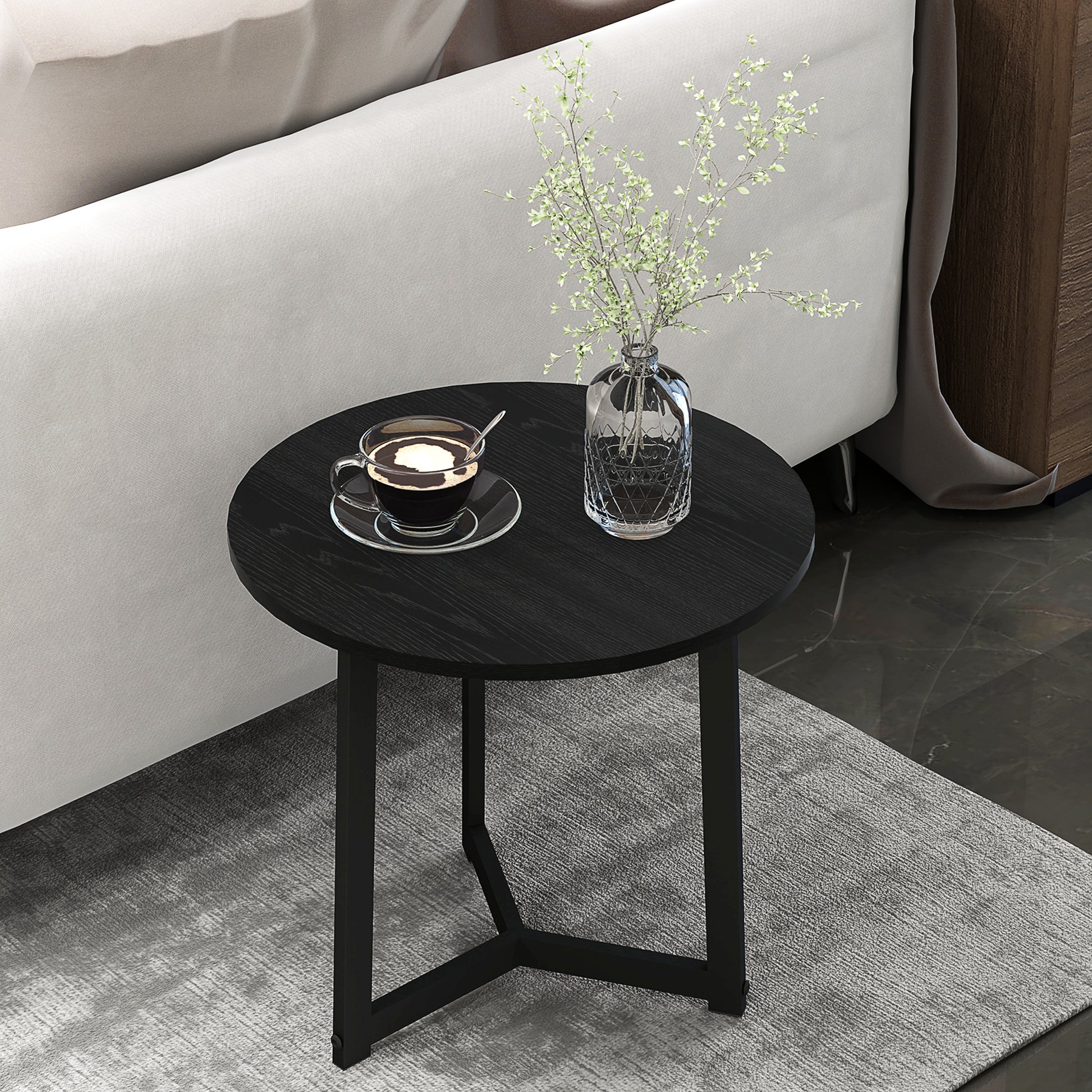 HOMCOM Moderner Couchtisch als 2er-Set, Metallrahmen, MDF, Rundes Design, ineinander verschiebbar, Schwarz