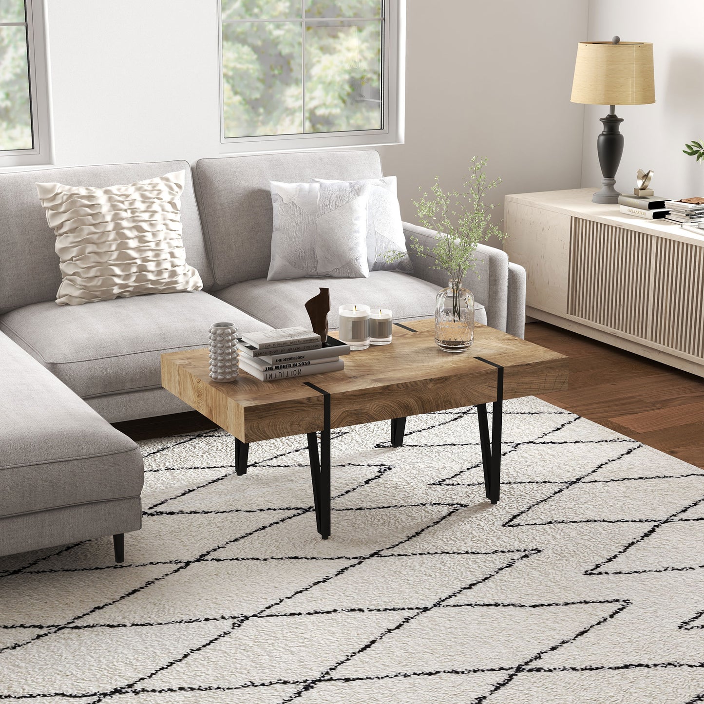 HOMCOM Couchtisch im Industriedesign 105 cm x 60 cm x 42 cm Schwarz + Braun