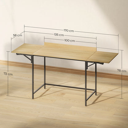 HOMCOM Klappbarer Computertisch mit 2 Ausziehplatten, viel Platz für Monitore, Metallbeine, robuste Konstruktion, Eiche+Schwarz
