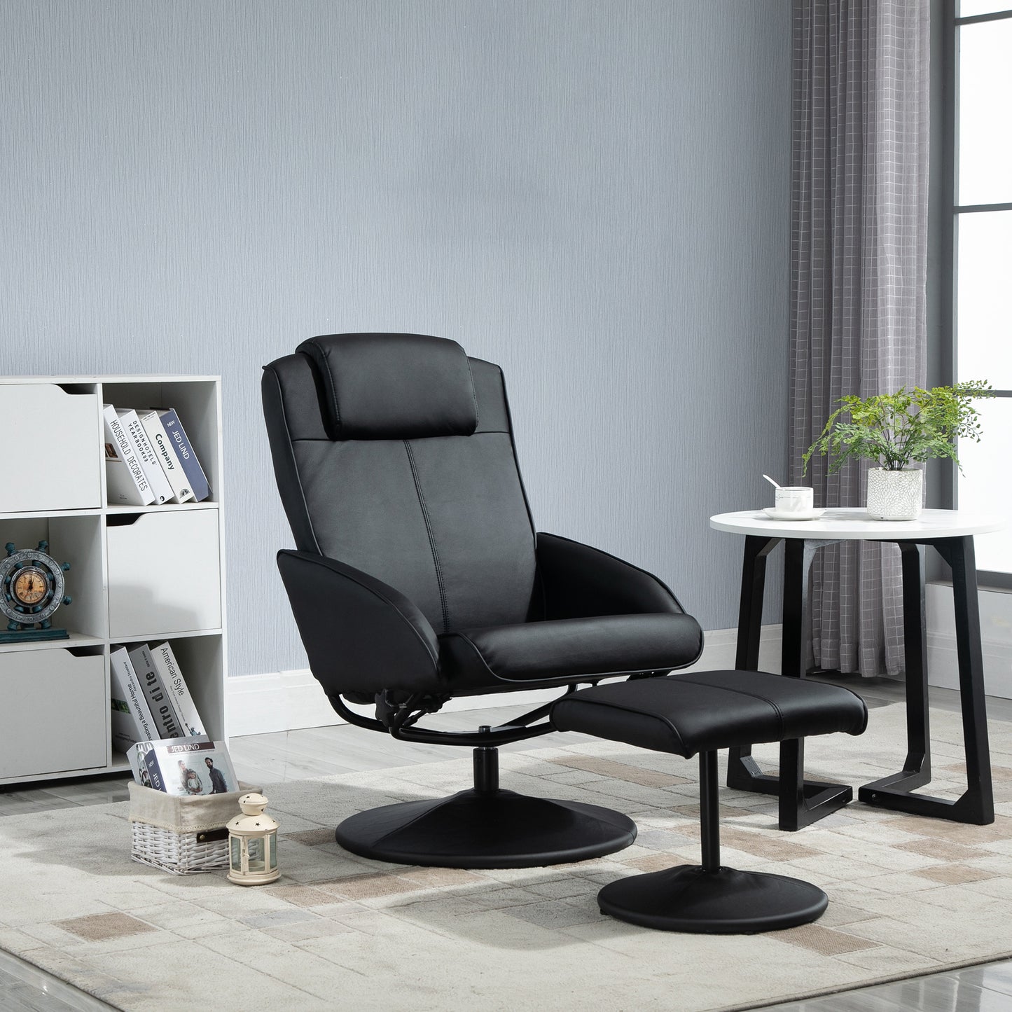 HOMCOM Relaxsessel mit Fußhocker, Kunstleder-Bezug, neigbar, ergonomisches Design, Schwarz
