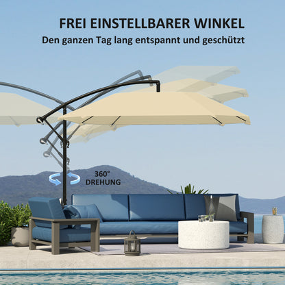 Outsunny Ampelschirm Alu Ø 260 cm Sonnenschirm, wasserdicht Kurbelschirm mit Ständer, Kurbel, Beige