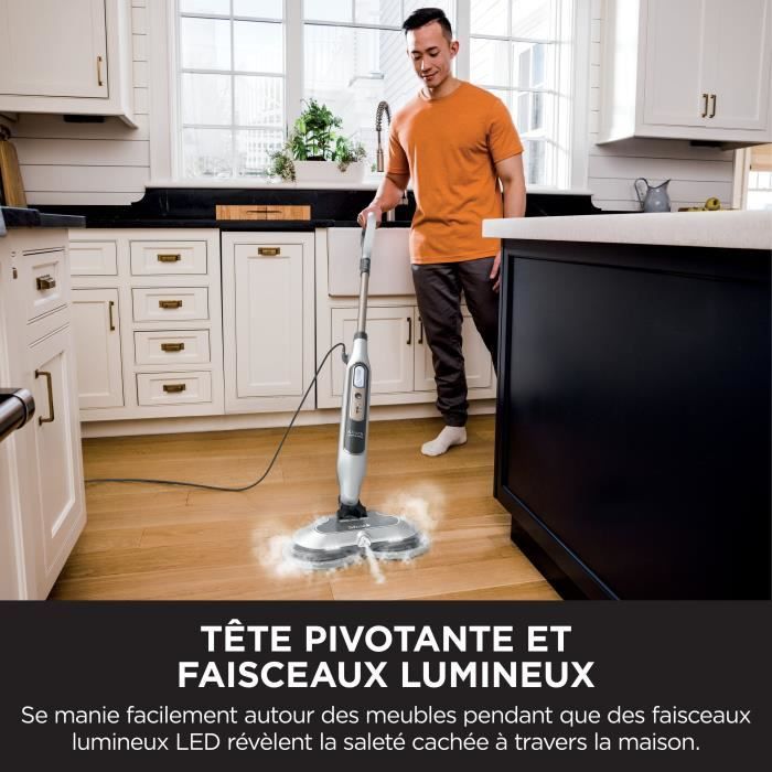 SHARK S8201EU Steam Mop - Automatic Steam Mop - 2 rotating pads - 3 steam settings - Removes stains and dirt