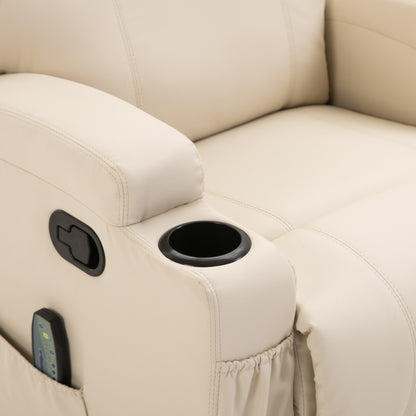 HOMCOM Massagesessel Elektrisch Relaxsessel Fernsehsessel Massagefunktion 5 Massage-Modi Liegefunktion Kunstleder Holz Metall Schaumstoff Cremeweiß 84 x 92 x 109 cm