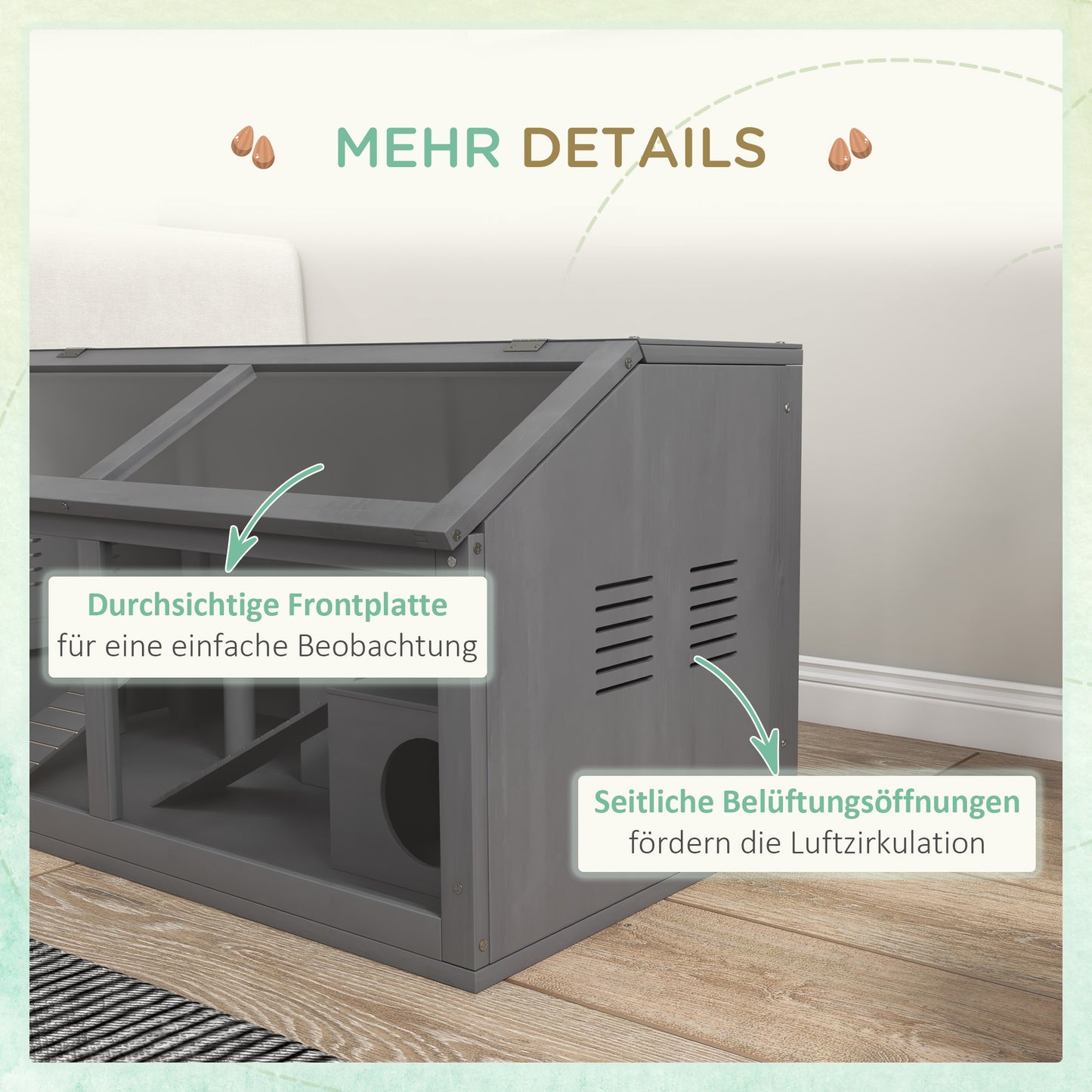 PawHut Hamsterkäfig, Kleintierkäfig aus Holz, Hängebrücke, Leitern, Hütte, 84 x 45 x 44 cm, för Zwerghamster, Grau