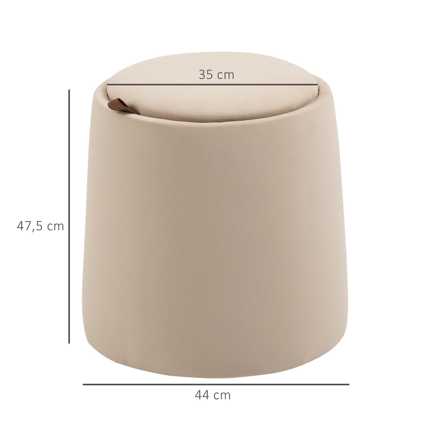 HOMCOM 2-in-1 Hocker in Samtoptik inklusive Stauraum und abnehmbaren Deckel Φ44 cm x 47,5 cm Beige