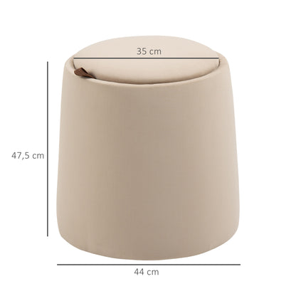 HOMCOM 2-in-1 Hocker in Samtoptik inklusive Stauraum und abnehmbaren Deckel Φ44 cm x 47,5 cm Beige