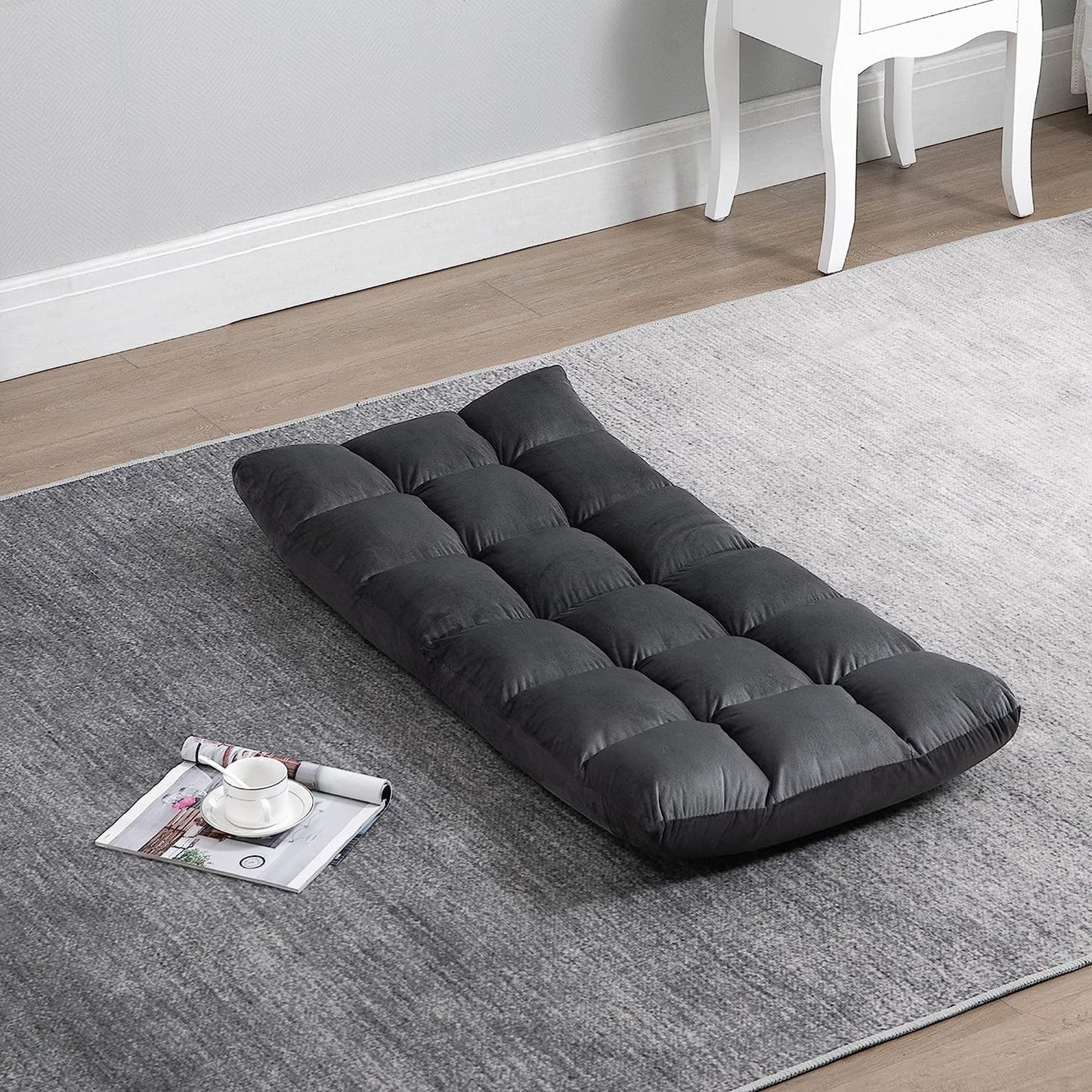 HOMCOM Sessel Gästematratze Bodensessel, verstellbare Rückenlehne, Velouroptik, 55 cm x 71 cm x 53,5 cm, Grau