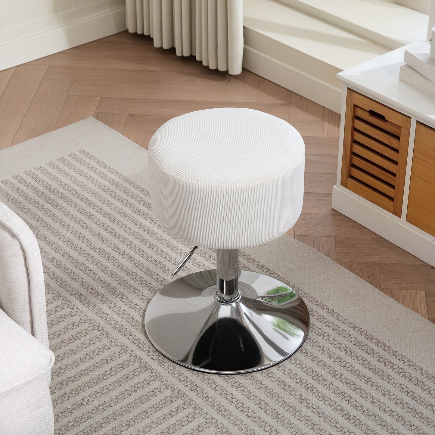 HOMCOM Barhocker, Gepolstert Barstuhl mit Metallgestell, Cordoptik, Höhenverstellbar 360° Drehbar Weiß