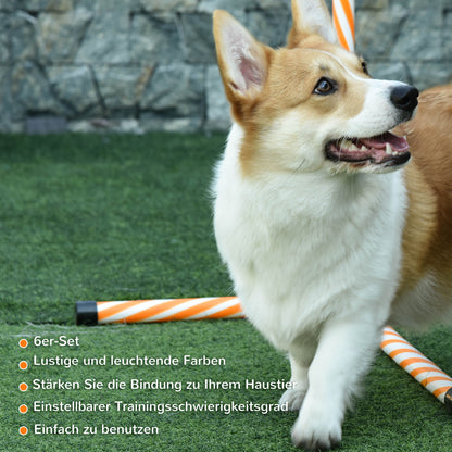 PawHut Agility Set Hunde, 6tlg. Agility-Ausrüstungs-Set mit Flechtstangen, Pfeife, Hundetraining Zubehör mit Tragetasche, für Park, Garten, Orange