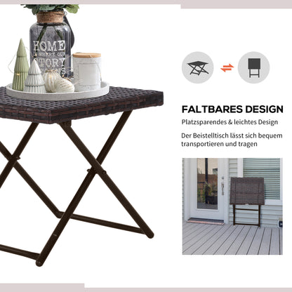 Outsunny Beistelltisch aus Polyrattan klappbar Kaffeetisch Couchtisch Tablett Balkontisch Gartentisch Sofatisch Teetisch Gartenmöbel Rattantisch für Garten Terrasse Balkon, 40x40x40cm Braun