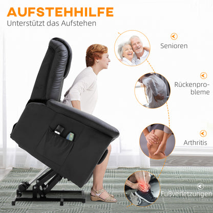 HOMCOM Massagestuhl mit Aufstehhilfe, 8 Vibrationspunkte, Heizfunktion, Fußstütze, Schwarz