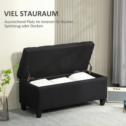 HOMCOM Sitzbank mit Stauraum, Truhenbank, leinenartiges Polyester, Kautschukholz, Schwarz, 100 x 40 x 44 cm