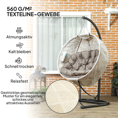 Outsunny Eiförmiger Hängekorb, Hängesessel mit Schaukelfunktion und faltbarem Korb, Gartenstuhl, Becherhalter, Sandbraun