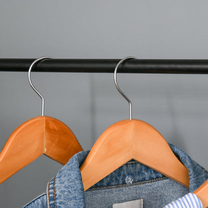 HOMCOM Gaderobenständer Kleiderständer Kleiderstange mit Schuhablage Wäscheständer Metall + Holz Schwarz + Natur 64 x 42,5 x 149 cm