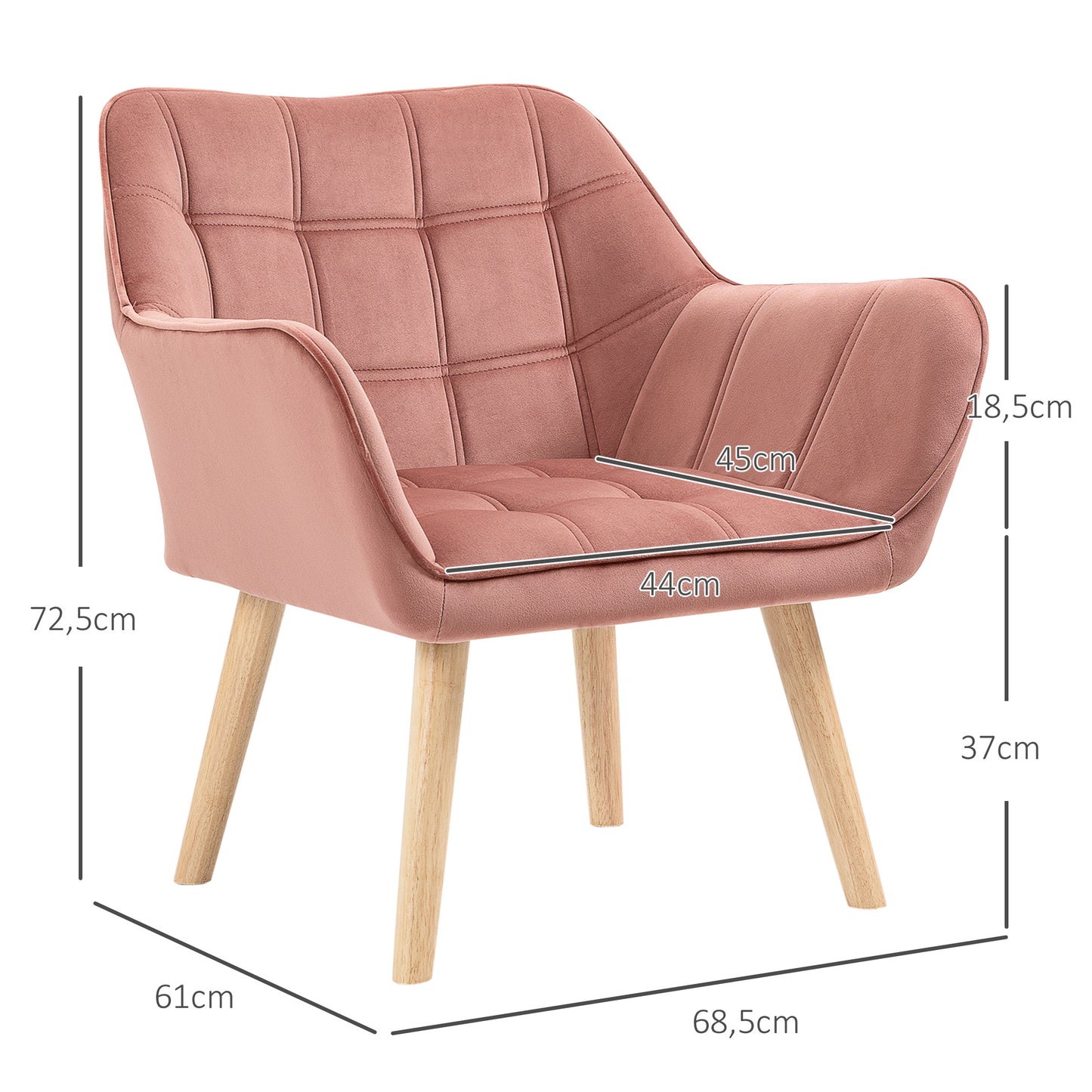 HOMCOM Polstersessel, Akzentsessel, Skandi Design, Samtoptik, bis 120 kg, Kautschukholzbeine, Rosa