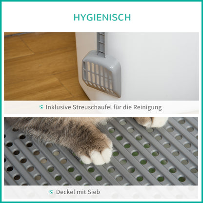 PawHut Katzenklo, 2-Wege-Katzenklo, inkl. Streuschaufel, Weiß + Grau