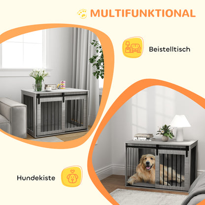 PawHut Hundebox mit Schiebetür, Belüftung, Spanplatte och Stahl, 98 x 58 x 61 cm, Grau