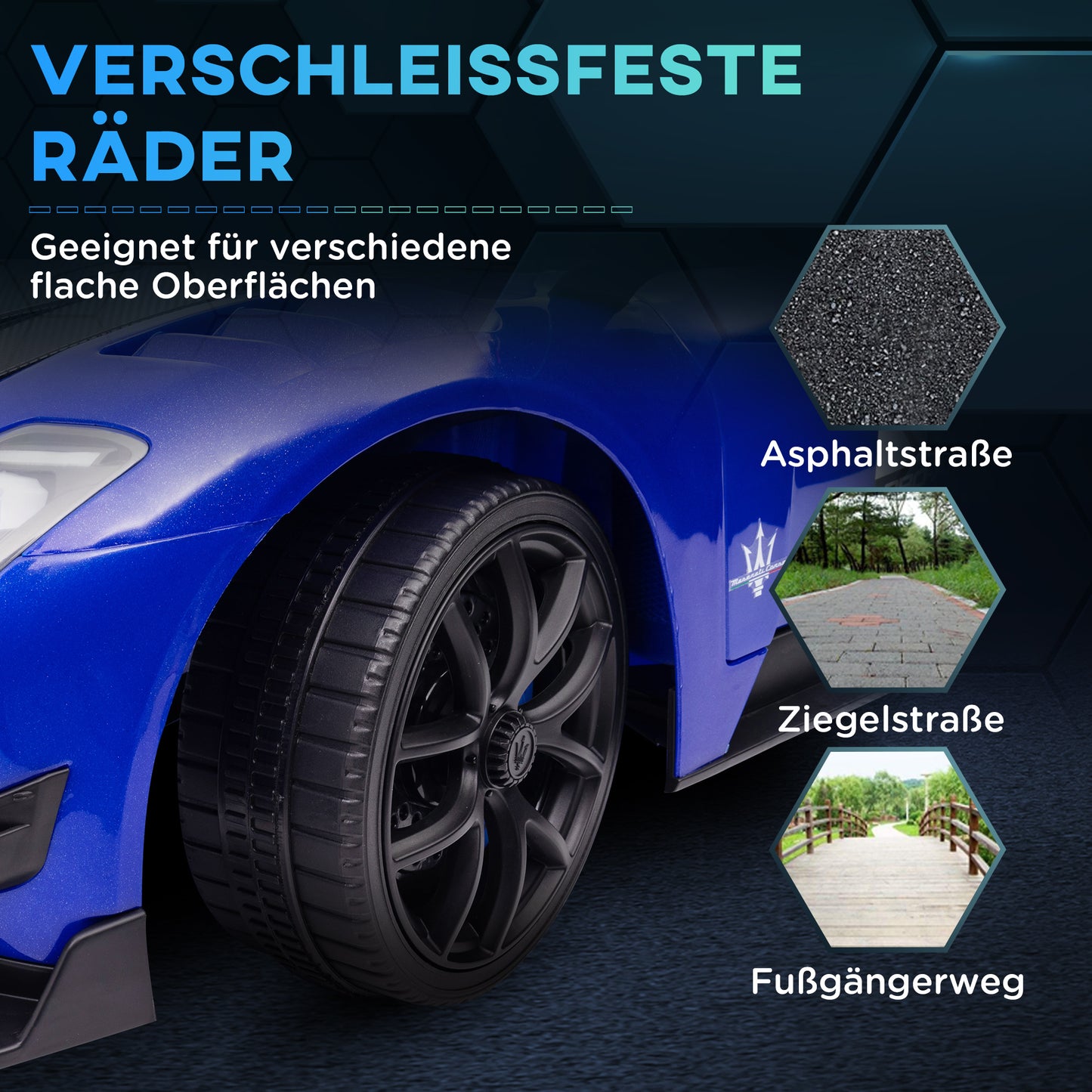 AIYAPLAY Elektro-Kinderauto 12V, lizenziert, Fernbedienung, stoßdämpfende Räder, Blau, 115x60x45 cm