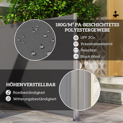 Outsunny Seitenmarkise ausziehbar blickdicht Sichtschutz mit Wandhalterung Beschichtung 300x140cm Dunkelgrau
