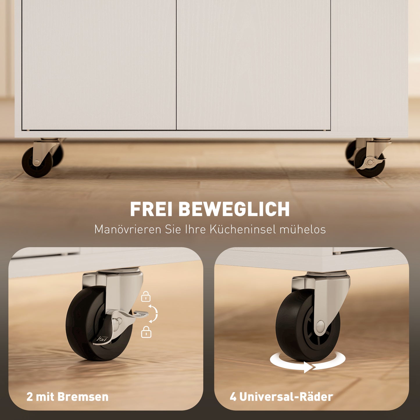 HOMCOM Küchenwagen mit Schublade, Schrankfach, Gewürzregal, Handtuchstange, 82 x 38 x 86,5 cm, Weiß/Eiche