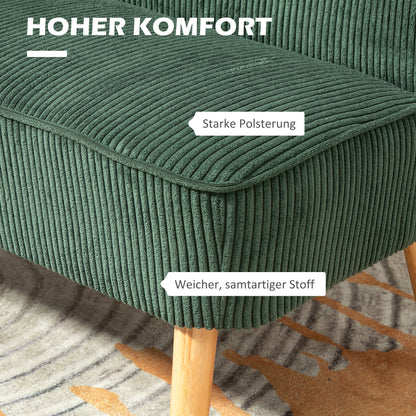 HOMCOM 2-Sitzer Polstersofa, Holz, Samtartiges Polyester, Schaumstoff, 117 x 56,5 x 77 cm, Grün