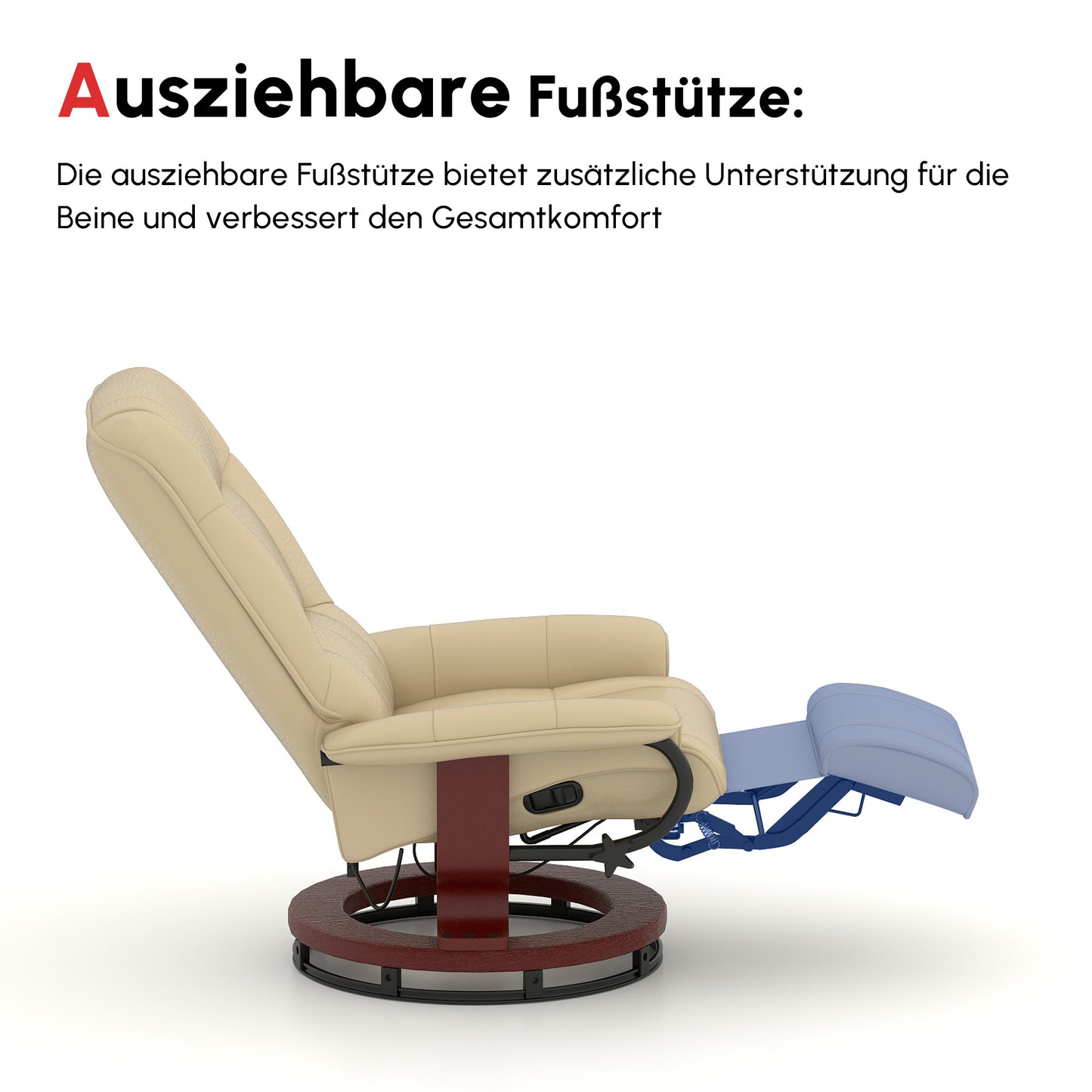 HOMCOM Relaxsessel, verstellbar, Liegefunktion, bis 120 kg, Kunstleder, 78 x 87 x 100 cm, Creme