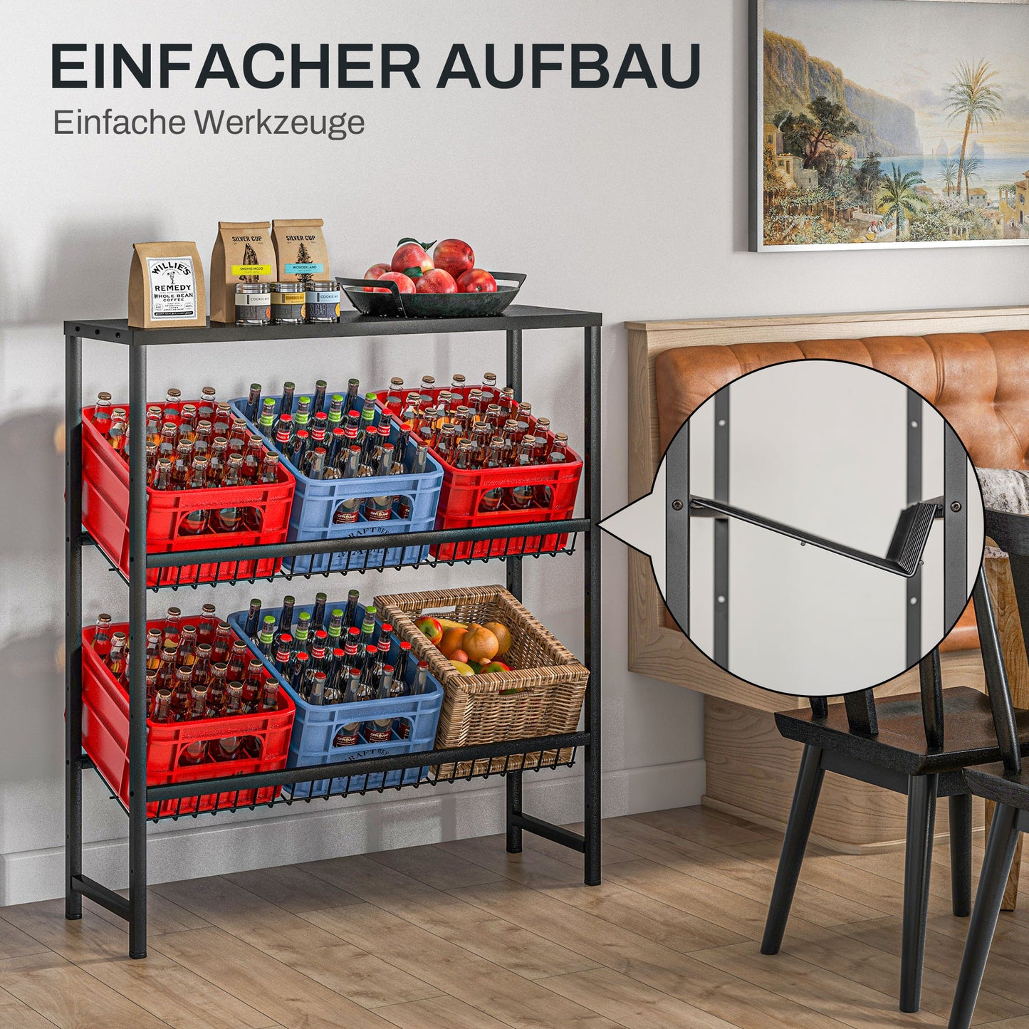 HOMCOM Lagerregal, höhenverstellbar, stabiles Metall, platzsparendes Design, 210 kg belastbar, Schwarz