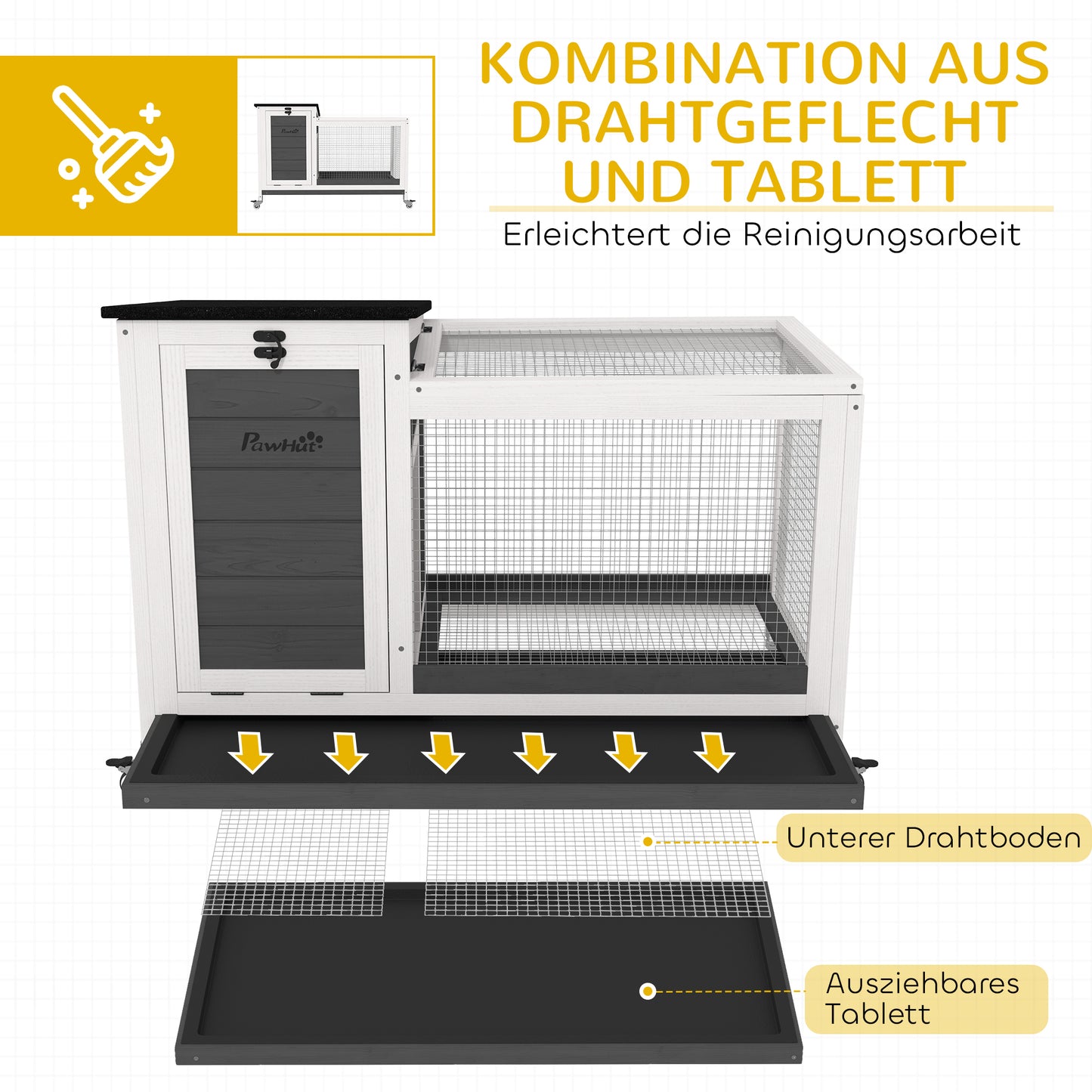 PawHut Kaninchenstall från Holz Hasenstall mit Freilaufgehege Rädern Klappdach für Innen, draußen 92 x 52 x 67 cm Dunkelgrau
