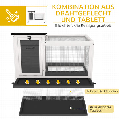 PawHut Kaninchenstall från Holz Hasenstall mit Freilaufgehege Rädern Klappdach für Innen, draußen 92 x 52 x 67 cm Dunkelgrau