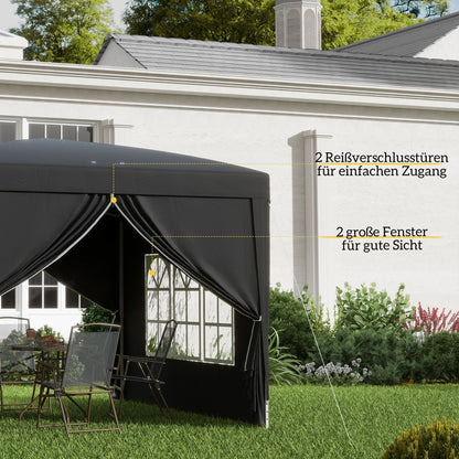 Outsunny 3 x 3 m Pavillon mit 4 Seitenwänden, Fenster, Festzelt mit UV-Schutz, Gartenzelt inkl. Tragetasche, Stahl, Schwarz