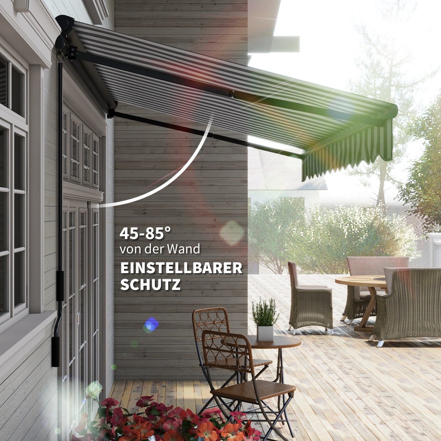 Outsunny Sonnenmarkise Markise Terrassenmarkise, wetterbeständig, 1 Handkurbel, 350 x 250 x 150 cm, Grau + Weiß