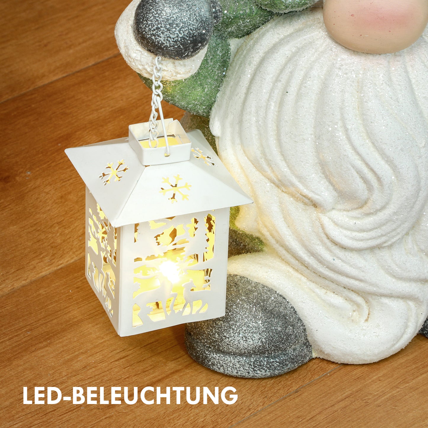 HOMCOM Weihnachtszwerg mit Laterne, LED, batteriebetrieben, wetterfest, 28x21x42 cm