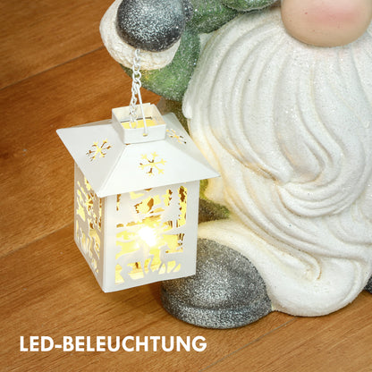 HOMCOM Weihnachtszwerg mit Laterne, LED, batteriebetrieben, wetterfest, 28x21x42 cm