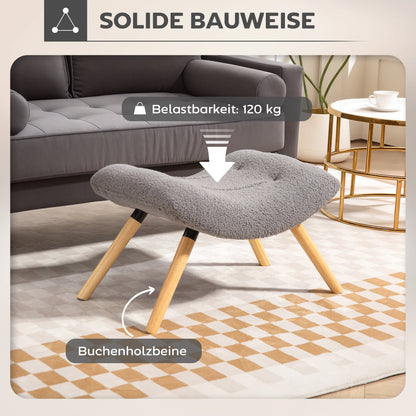 HOMCOM Moderner Fußhocker mit Fleece-Bezug und Holzbeinen, gepolstert, für Wohnzimmer, Schlafzimmer, Flur, Hellgrau