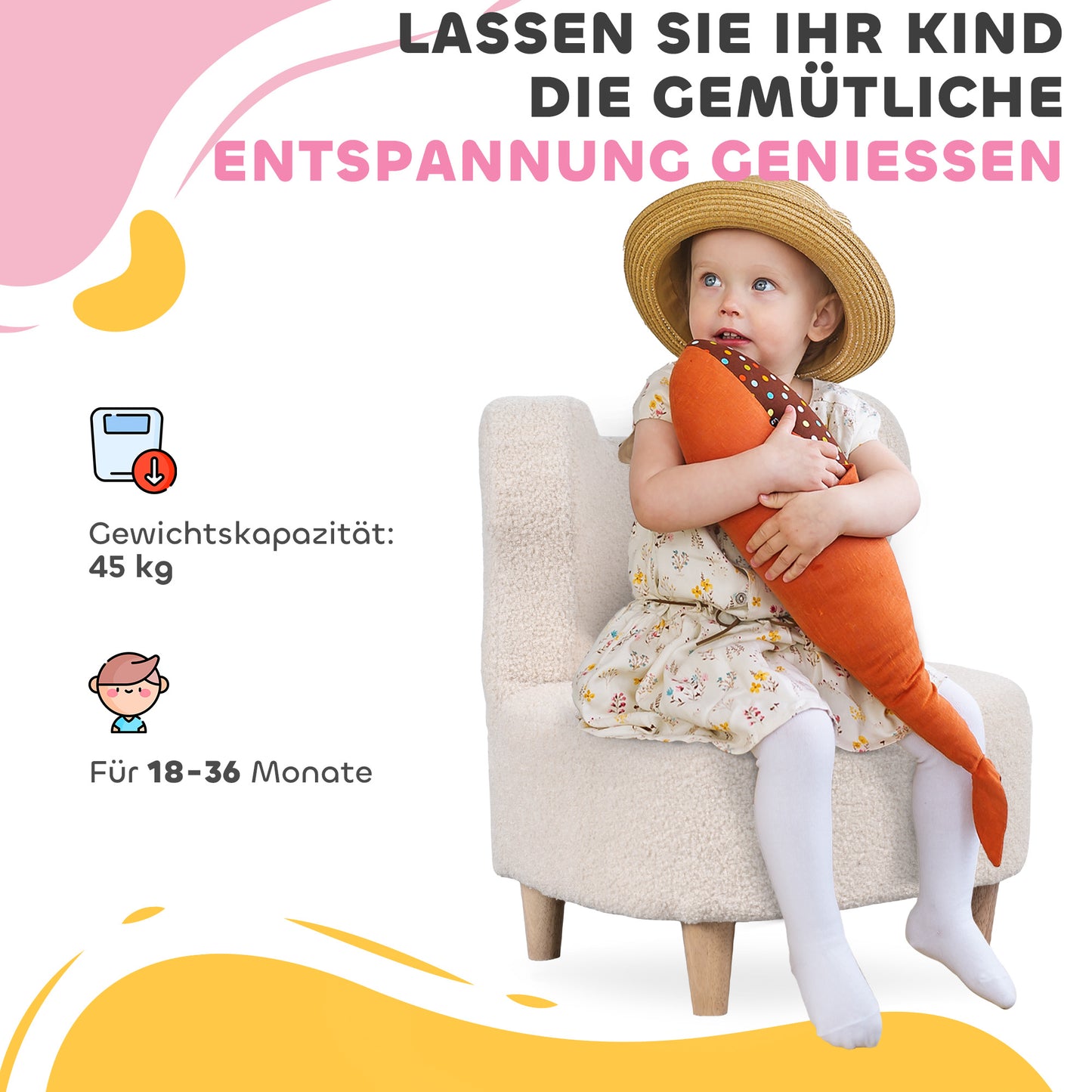 AIYAPLAY Kindersessel, Plüschsessel mit Bärenohren, Fleece-Bezug, Schaumstoff, Beige