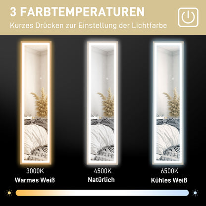 HOMCOM LED Ganzkörperspiegel, 40 x 160 cm, Touch-Steuerung, dimmbar, 3 Farben, Eiche