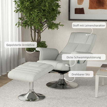 HOMCOM Massagesessel mit Hocker, neigbare Lehne, 78 x 95 x 88 cm, Creme