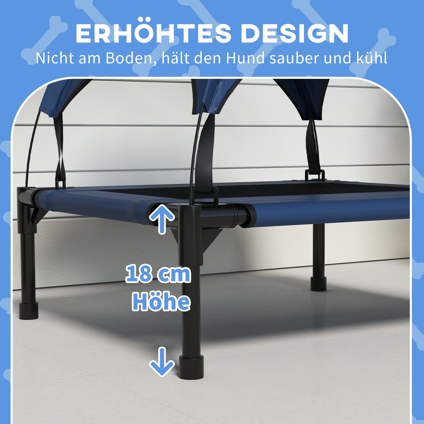 PawHut Hundebett mit Dach, atmungsaktiv, wasserabweisend, bis 20 kg, 76 x 61 x 69,5 cm, Dunkelblau