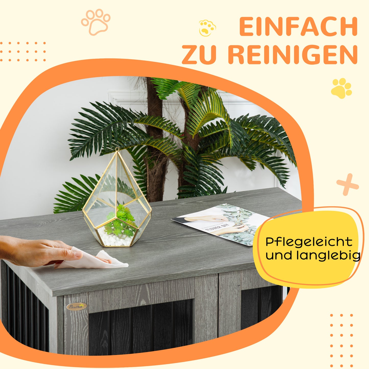 PawHut Hundebox, Haustierbox, Hundehütte mit Schloss, Magnettür, Hundehaus mit Fenster, för stora Hunde, 85 x 55 x 75 cm, Grau