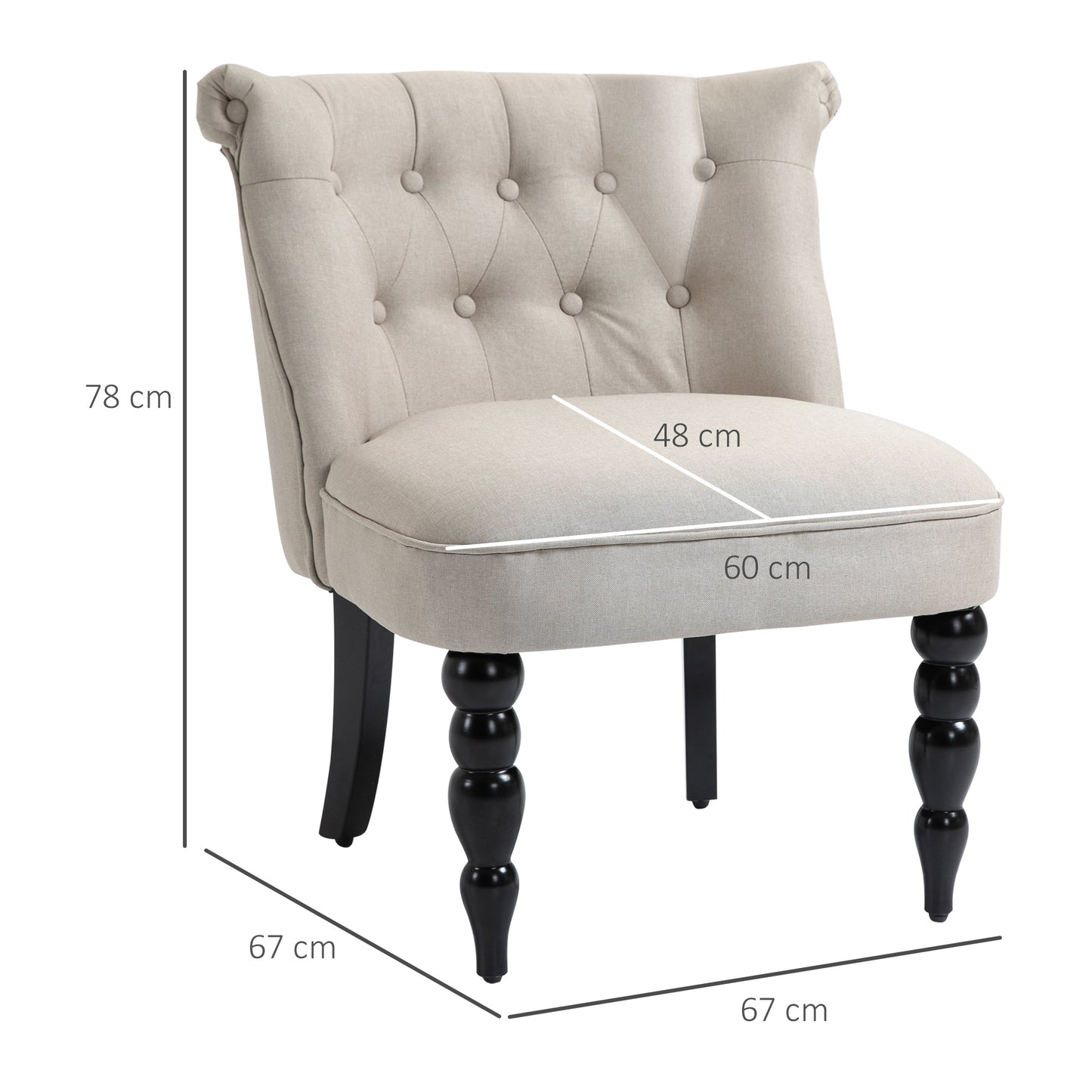 HOMCOM Relaxsessel Vintage Ruhesessel Relaxstuhl Polstersessel Esszimmerstuhl Leinenbezug Holzgestell Beige+Schwarz 67 x 67 x 78 cm