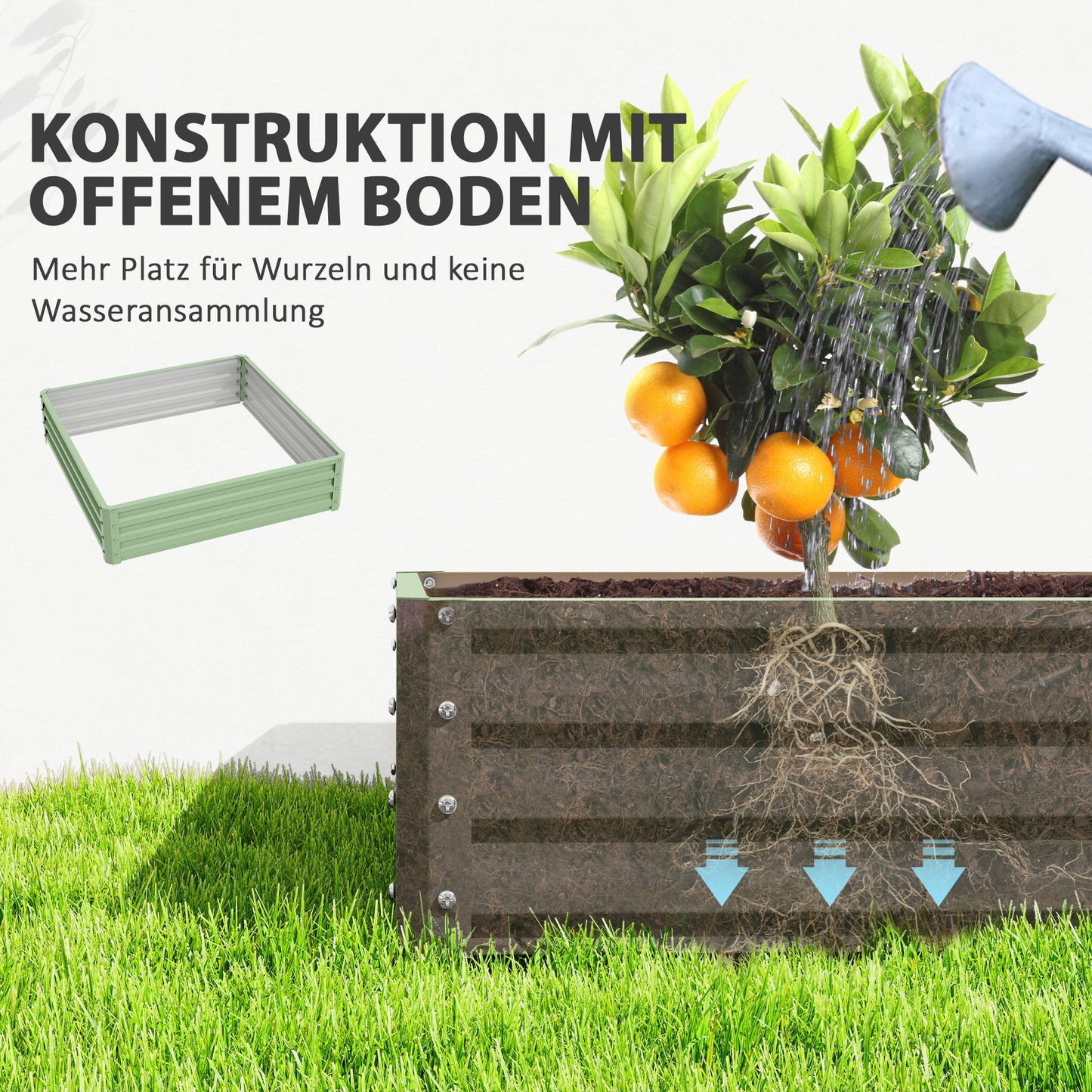 Outsunny Gartenbeet, Pflanzkasten mit Stahlgehäuse, Grün, 120 x 120 x 30 cm