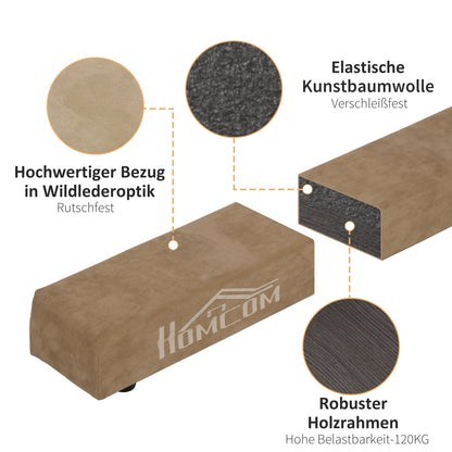 HOMCOM Faltbarer Schwebebalken, rutschfest, Wildlederbezug, robustes Holz, 210 x 10 x 6,5 cm, Braun