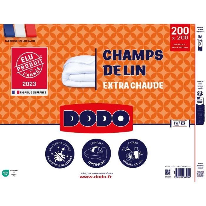Duvet 200x200 cm DODO CHAMPS DE LIN - Warm - 450G/m² - Duvet for 1-2 people - Soft and Warm - Anti-mite Antibacterial - White