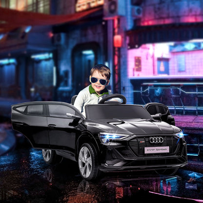 HOMCOM Elektro Kinderauto 12V Elektrofahrzeug Audi E-tron Elektroauto mit Fernbedienung, Sicherheitsgurt, Musik (MP3/USB/TF), Kinderfahrzeug für Kinder 3-5 Jahre, 3-5 km/h, Schwarz