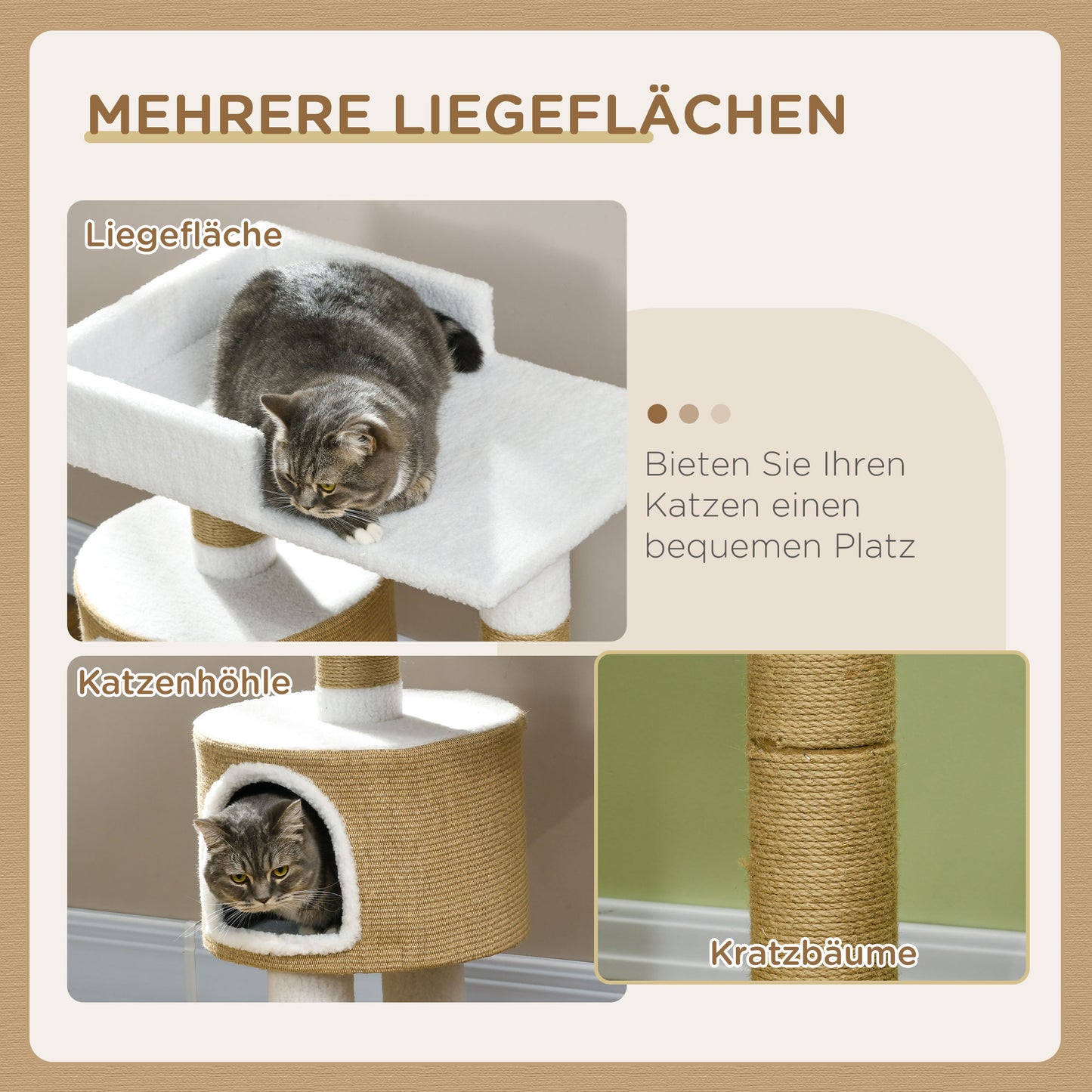PawHut Kratzbaum Katzenbaum Katzenhöhle, 1 Katzenhöhle, 1 Liegefläche, 70 cm x 49 cm x 79 cm, Natur + Weiß