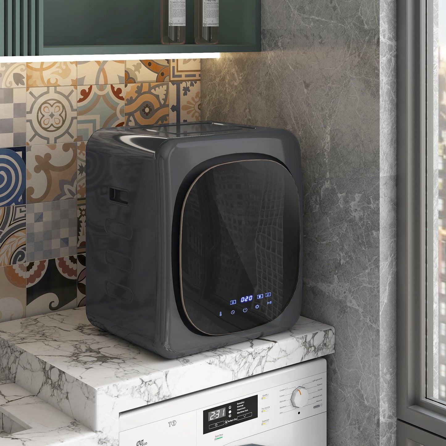 HOMCOM Wäschetrockner mit UV-Desinfektion, kompakte Bauweise, 4 kg Kapazität, Edelstahl, Grau