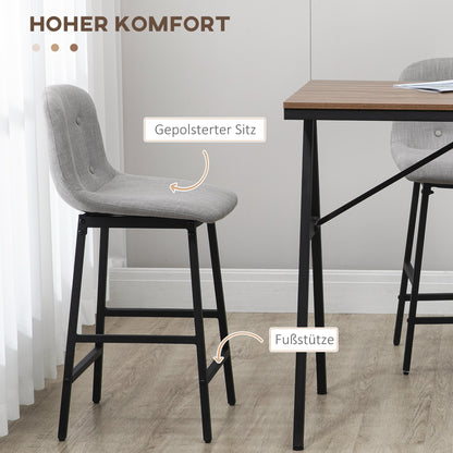 HOMCOM Bartisch mit Barhockern im Industrie-Design, Knopfheftung, 120 cm x 60 cm x 91 cm, Hellgrau