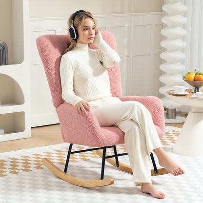 HOMCOM Schaukelstuhl, kuscheliger Bezug, dicke Polsterung, rutschfest, Rosa